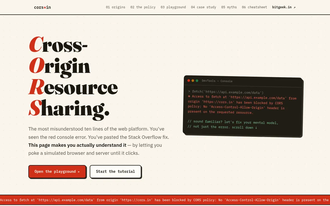 cors.in: Test and debug CORS between two origins.